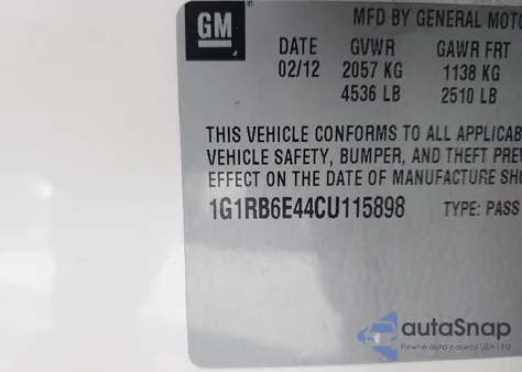 2012 Chevrolet Volt from USA, damaged, VIN 1G1RB6E44CU115898